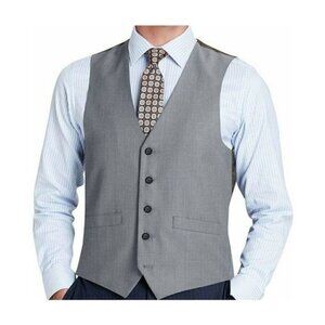 Tommy Hilfiger Vest Wool Gray Suit Button Front Pinstripe Jacket Work Wedding L